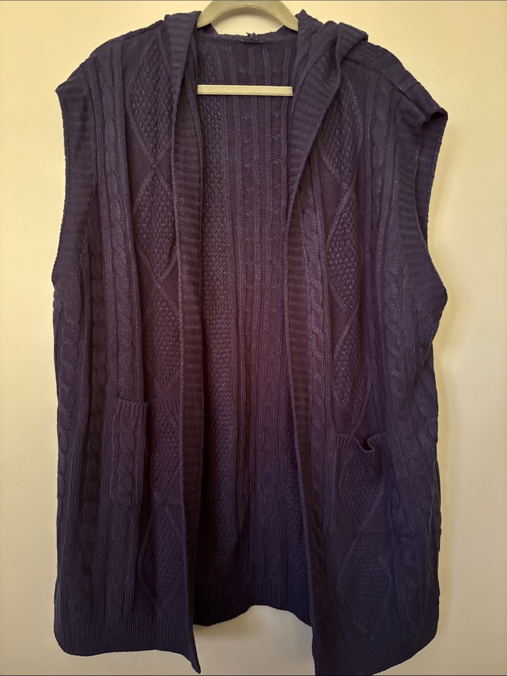 Sleeveless Hooded Cable-Knit Sweater Vest - Navy 2/3x